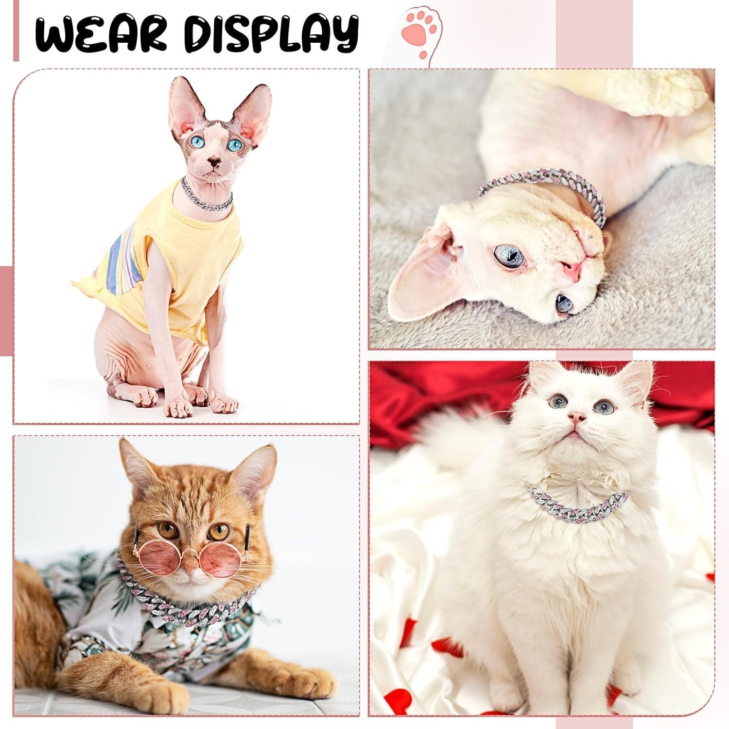 JMT-333706 Elegant Crystal Dog & Cat Necklace - Metal Chain Collar Accessories for Small, Medium, and Large Pets