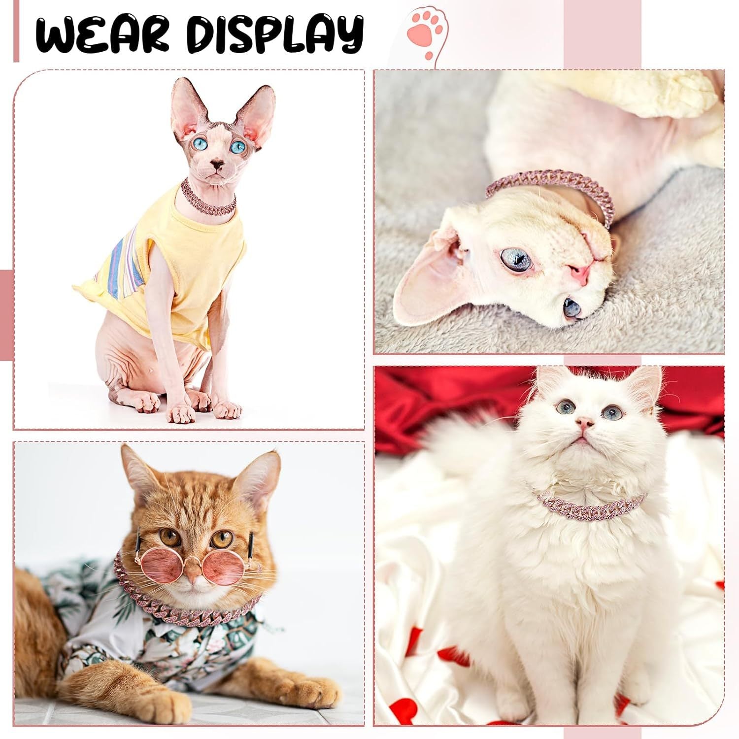 JMT-333706 Elegant Crystal Dog & Cat Necklace - Metal Chain Collar Accessories for Small, Medium, and Large Pets