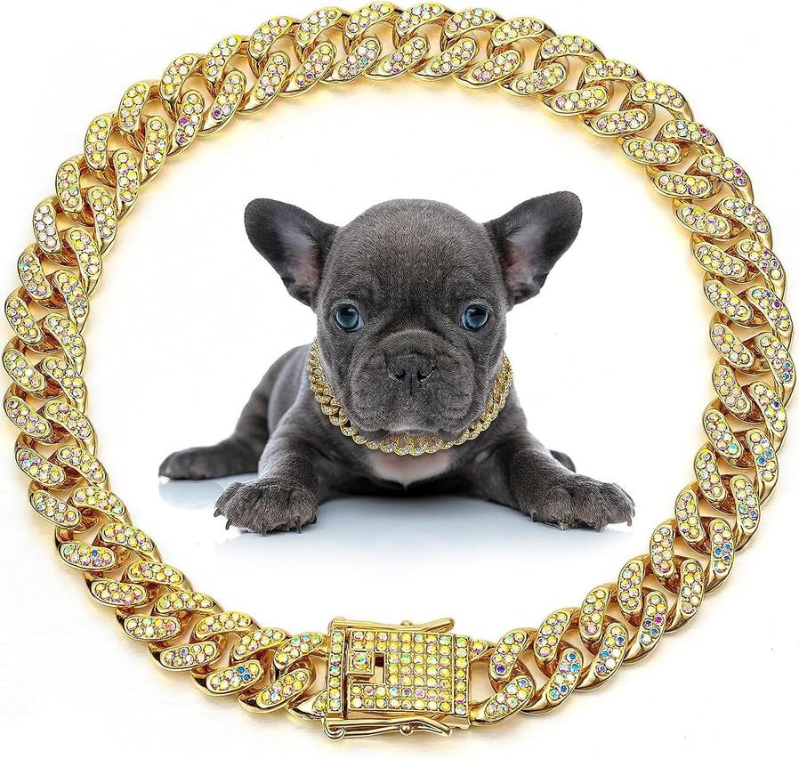 JMT-333706 Elegant Crystal Dog & Cat Necklace - Metal Chain Collar Accessories for Small, Medium, and Large Pets