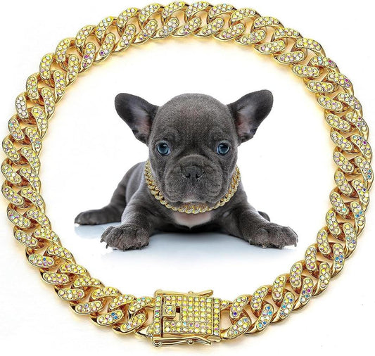 JMT-333706 Elegant Crystal Dog & Cat Necklace - Metal Chain Collar Accessories for Small, Medium, and Large Pets