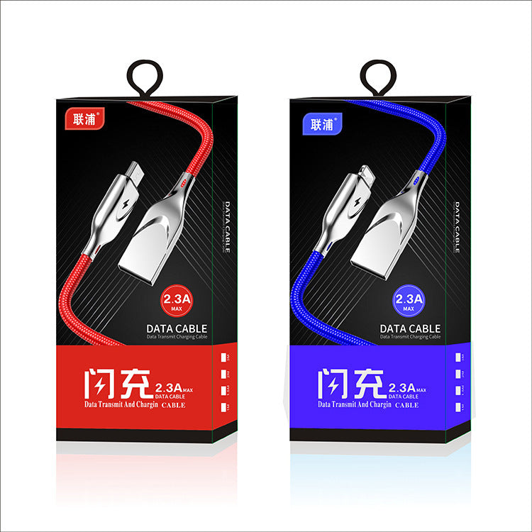 JMT-333706 Zinc Alloy Cloth Braided Data Cable, 1m/2m Length, 5V/2.3A Fast Charging, USB Copper Pin