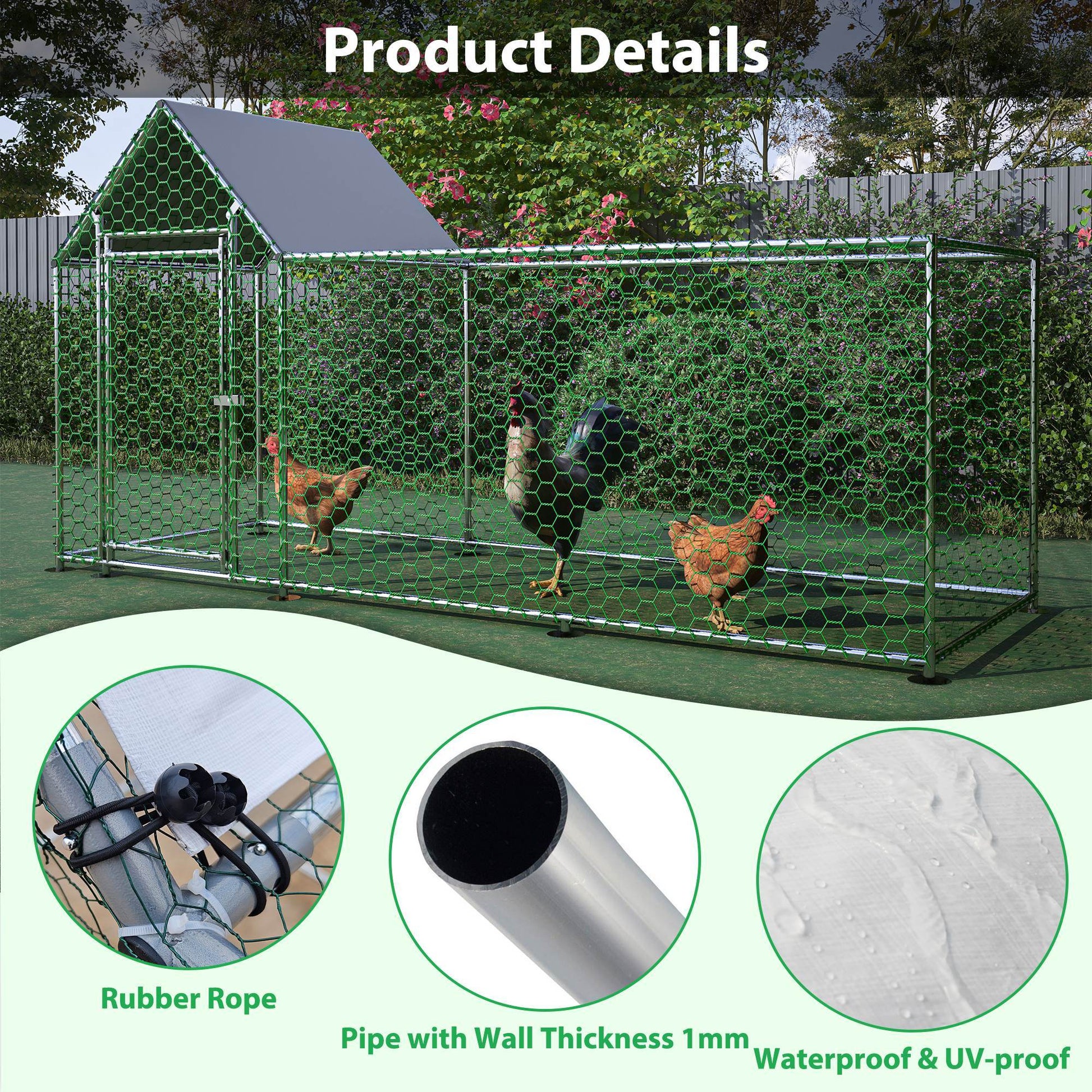 JMT-334538 Durable Metal Chicken Coop with Removable Cover - Walk-in Poultry Run for Chickens, Ducks, and Rabbits