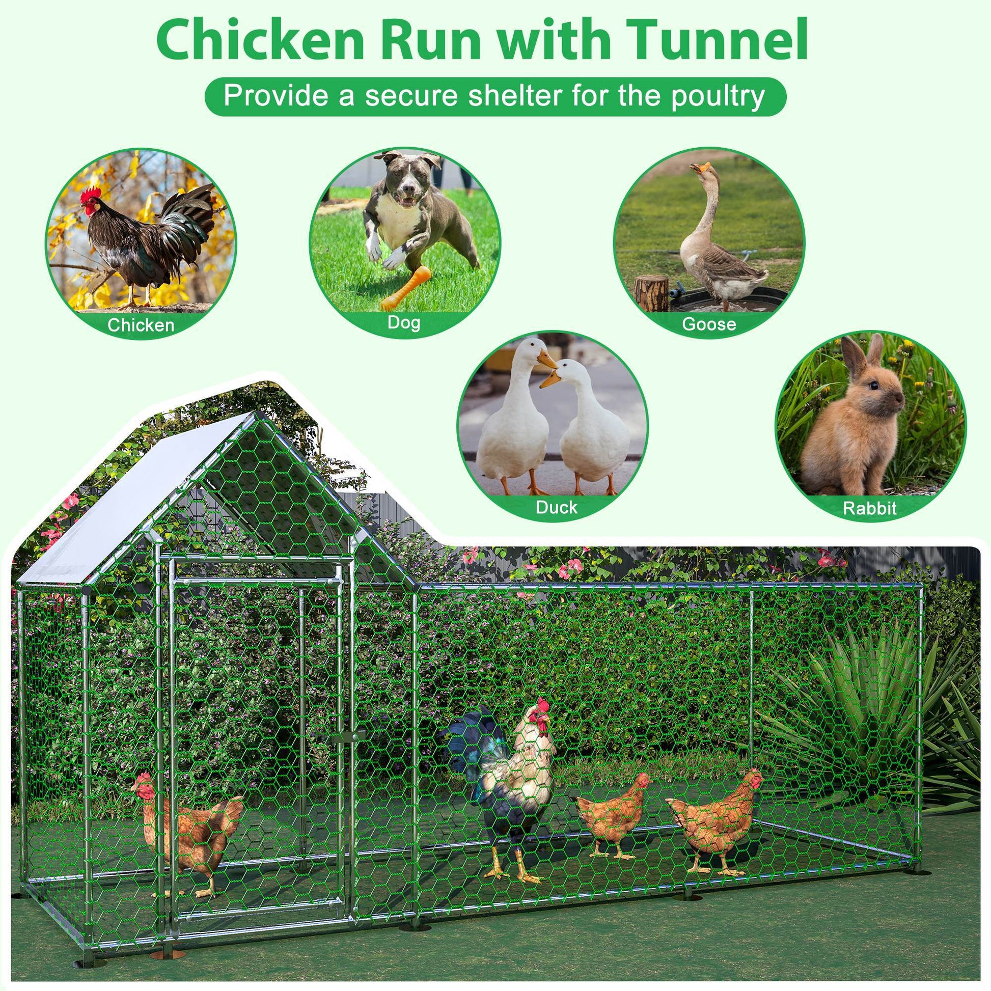 JMT-334538 Durable Metal Chicken Coop with Removable Cover - Walk-in Poultry Run for Chickens, Ducks, and Rabbits