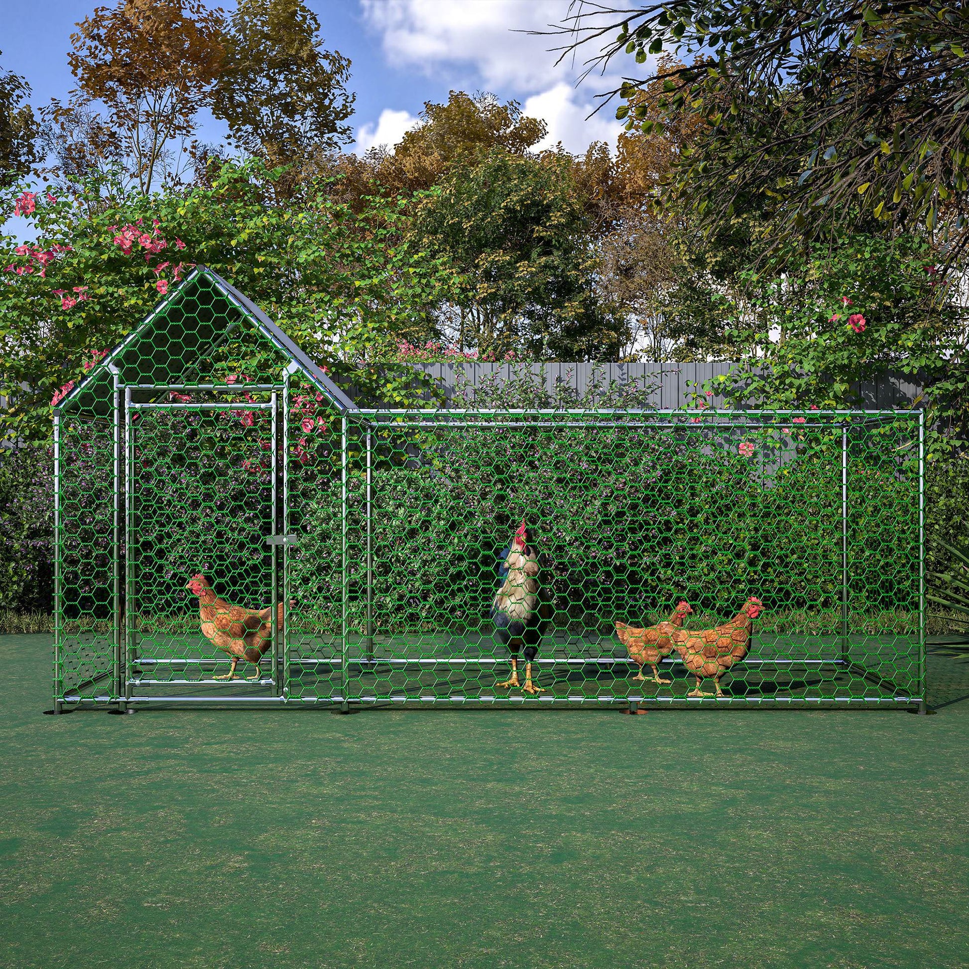 JMT-334538 Durable Metal Chicken Coop with Removable Cover - Walk-in Poultry Run for Chickens, Ducks, and Rabbits