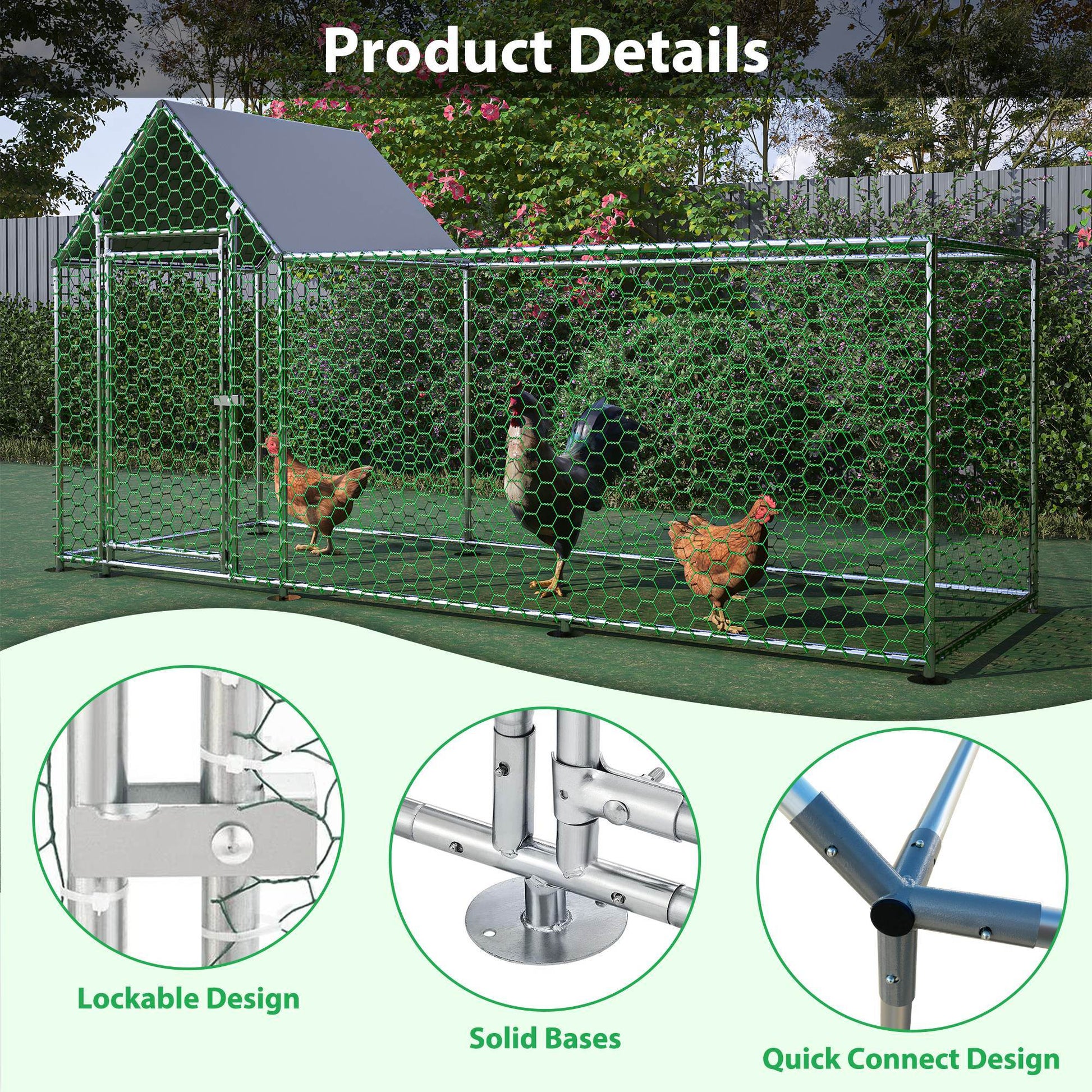 JMT-334538 Durable Metal Chicken Coop with Removable Cover - Walk-in Poultry Run for Chickens, Ducks, and Rabbits