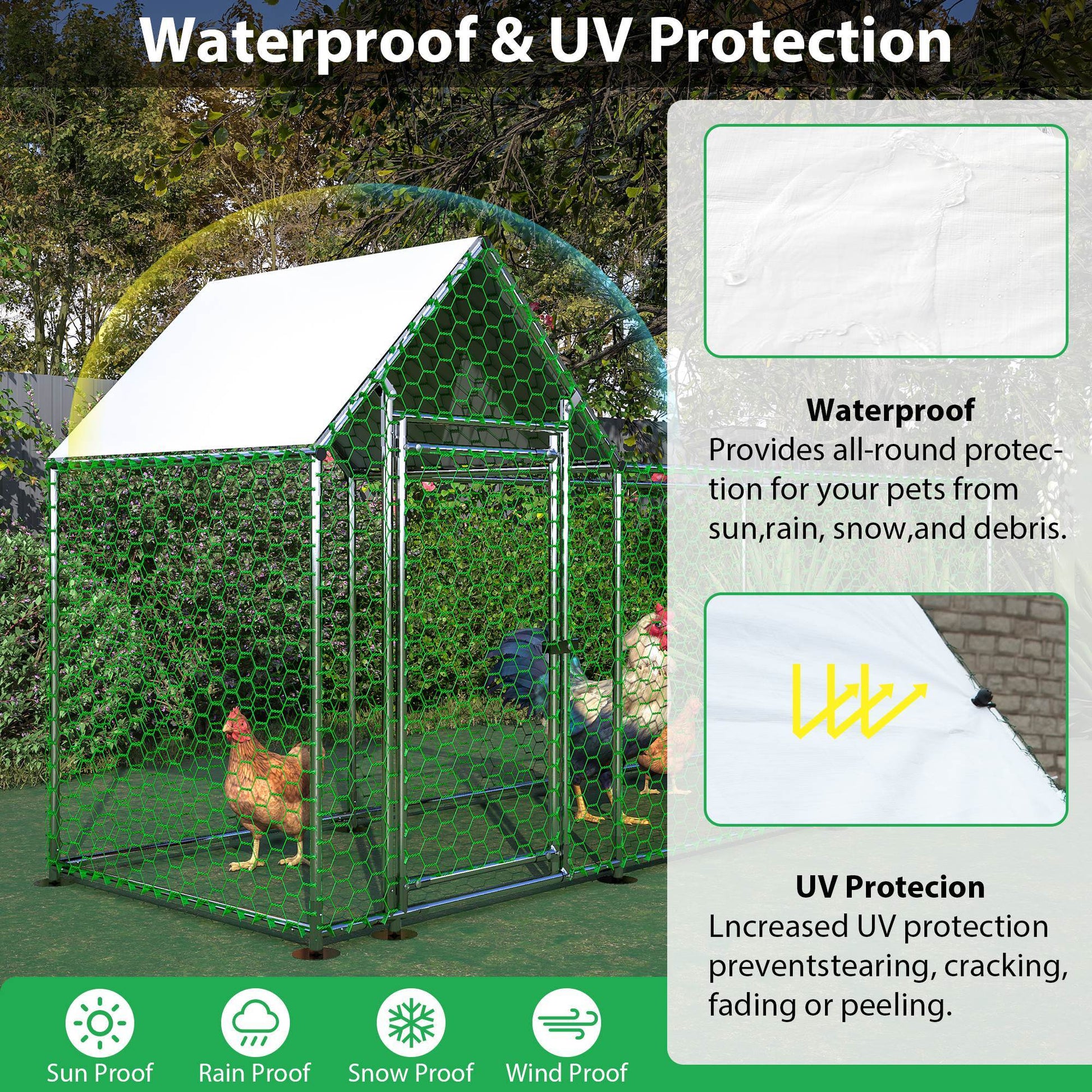 JMT-334538 Durable Metal Chicken Coop with Removable Cover - Walk-in Poultry Run for Chickens, Ducks, and Rabbits