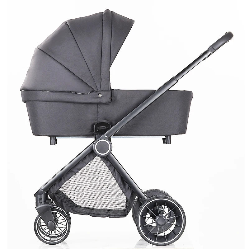 JMT-334666 Luxury High Landscape 3 in 1 Leather Baby Stroller with Car Seat and Large Wheels