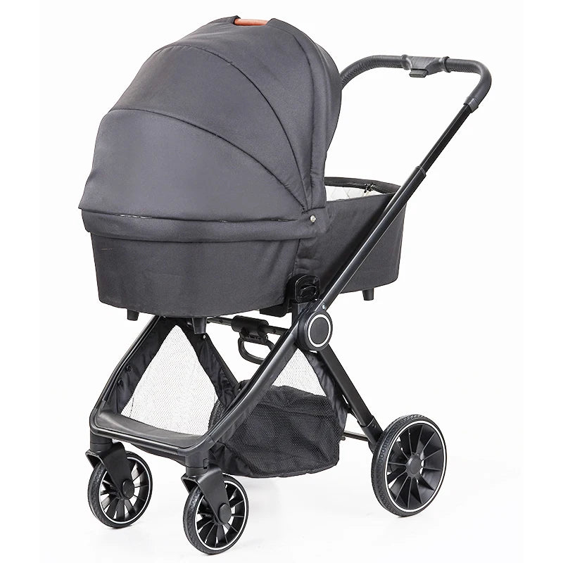 JMT-334666 Luxury High Landscape 3 in 1 Leather Baby Stroller with Car Seat and Large Wheels