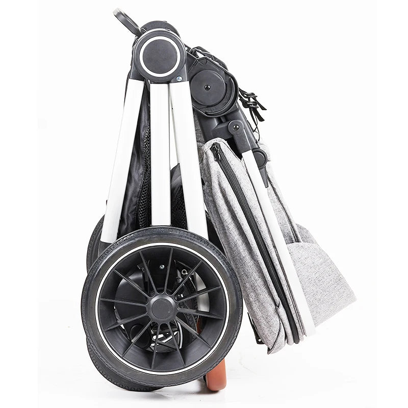 JMT-334666 Luxury High Landscape 3 in 1 Leather Baby Stroller with Car Seat and Large Wheels