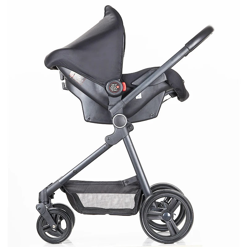 JMT-334666 Luxury High Landscape 3 in 1 Leather Baby Stroller with Car Seat and Large Wheels
