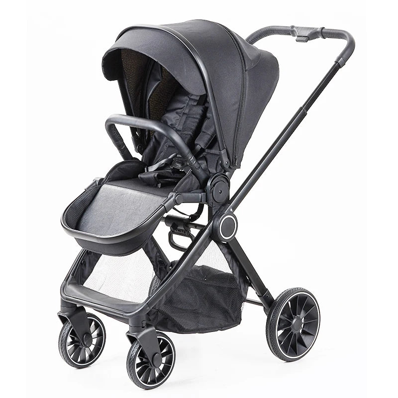 JMT-334666 Luxury High Landscape 3 in 1 Leather Baby Stroller with Car Seat and Large Wheels