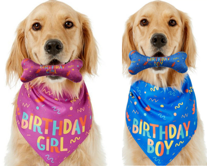 JMT-334666 Pet Triangle Scarf with Washable Bone Design - Soft Cotton Polyester Fabric, Ideal for Dog Birthdays