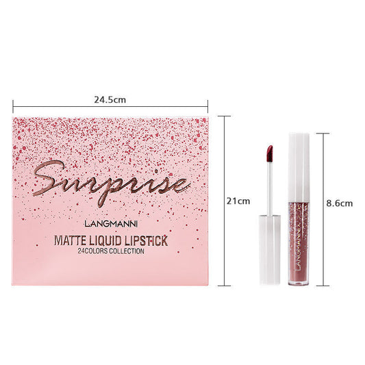JMT-334794 Matte Waterproof Nonstick Lip Gloss Set - 24 Vibrant Shades (1.2ml Each)