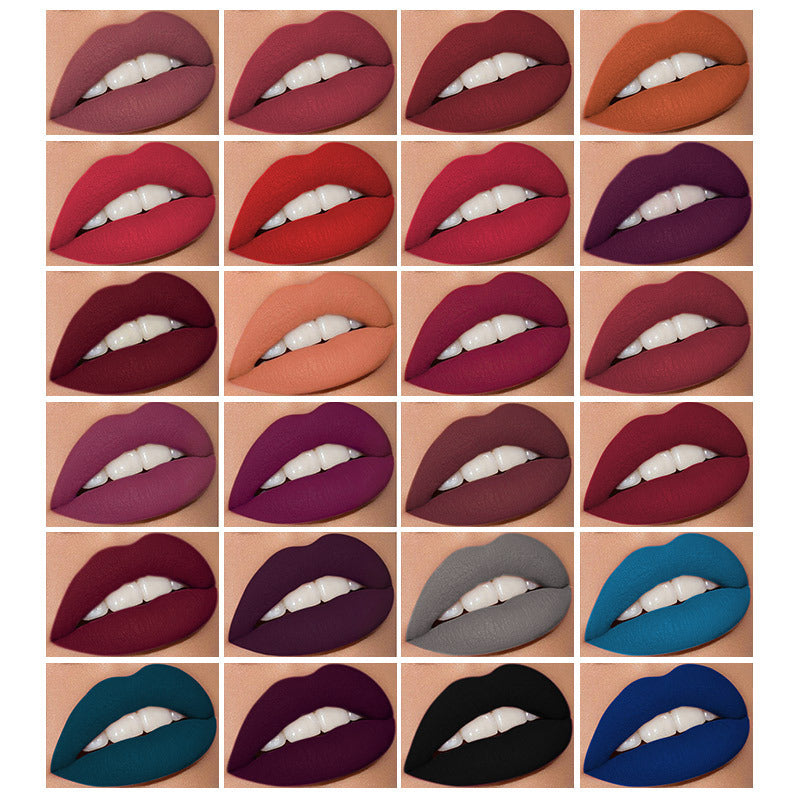 JMT-334794 Matte Waterproof Nonstick Lip Gloss Set - 24 Vibrant Shades (1.2ml Each)