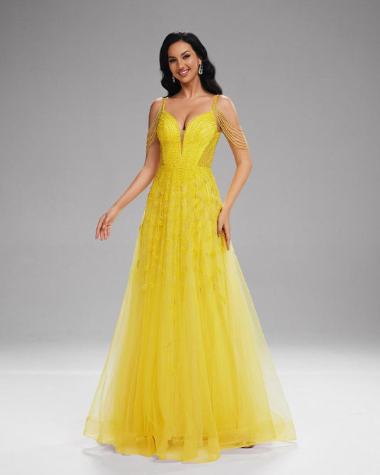 JMT-335754 Elegant Yellow Evening Gown for Women - Model SH0201