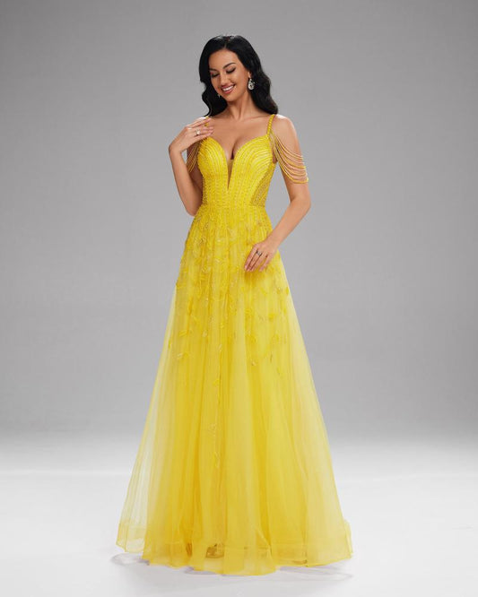 JMT-335754 Elegant Yellow Evening Gown for Women - Model SH0201