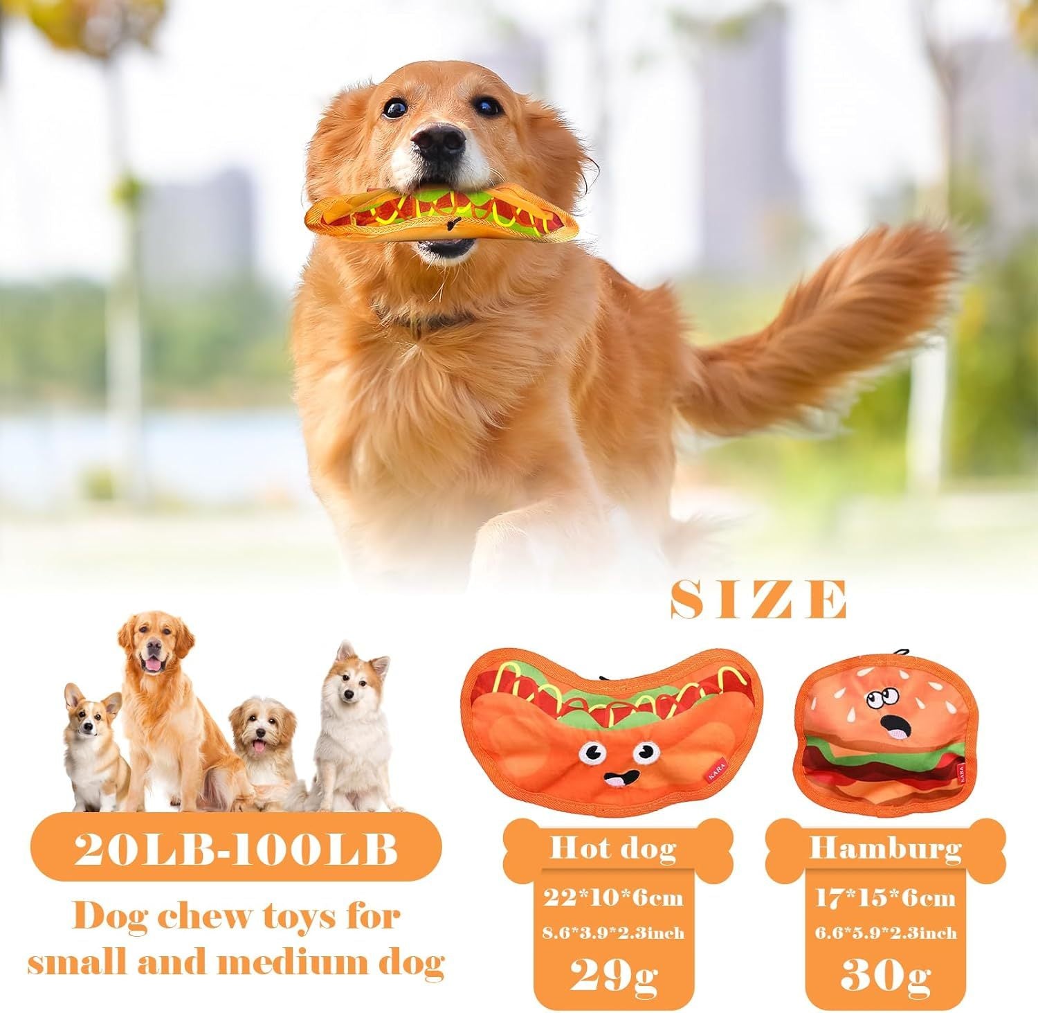 JMT-335818 Durable Crinkle Squeaky Dog Toy for Interactive Play - Stuffing-Free Hamburger Design