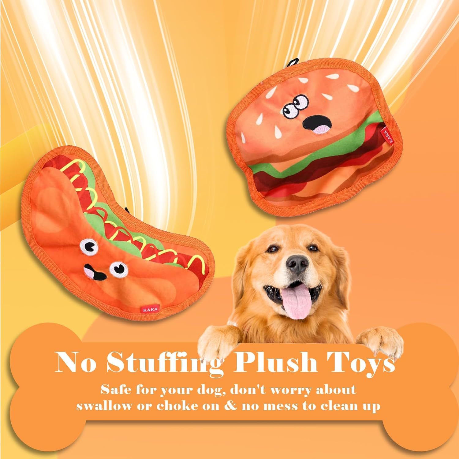 JMT-335818 Durable Crinkle Squeaky Dog Toy for Interactive Play - Stuffing-Free Hamburger Design