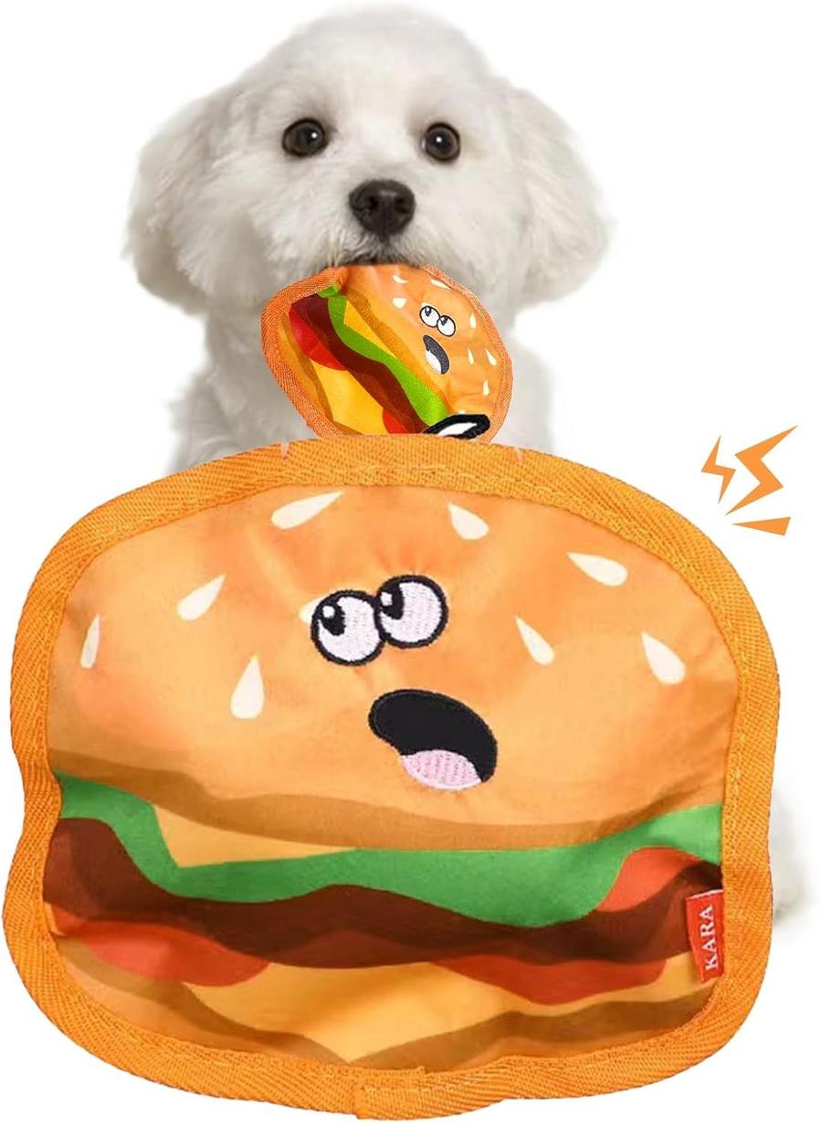JMT-335818 Durable Crinkle Squeaky Dog Toy for Interactive Play - Stuffing-Free Hamburger Design