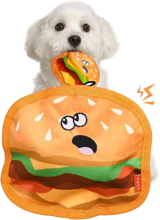 JMT-335818 Durable Crinkle Squeaky Dog Toy for Interactive Play - Stuffing-Free Hamburger Design