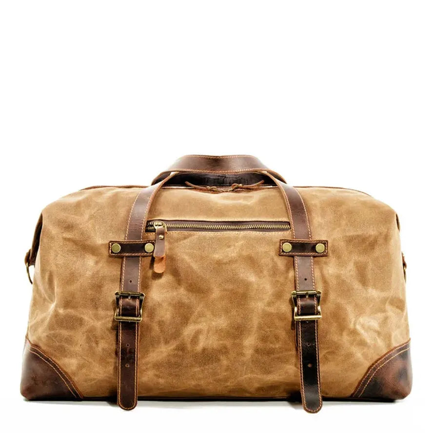 JMT-336074 Waterproof Waxed Canvas Duffle Bag with Leather Accents for Men - 52cm x 22cm x 30cm
