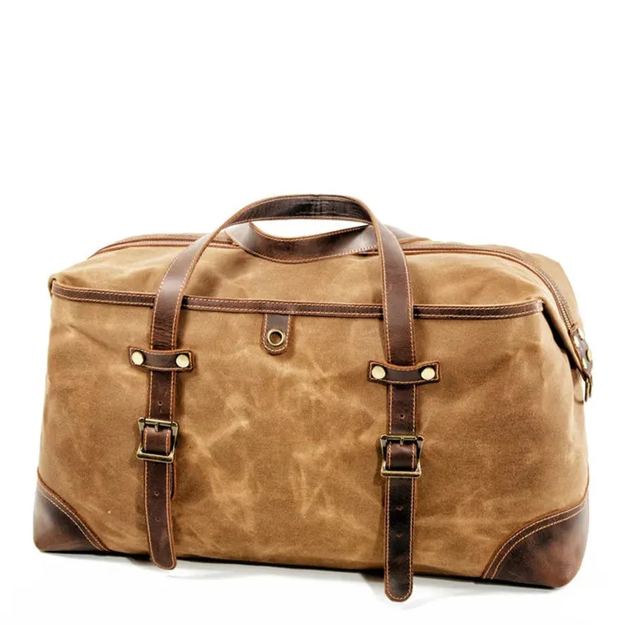 JMT-336074 Waterproof Waxed Canvas Duffle Bag with Leather Accents for Men - 52cm x 22cm x 30cm