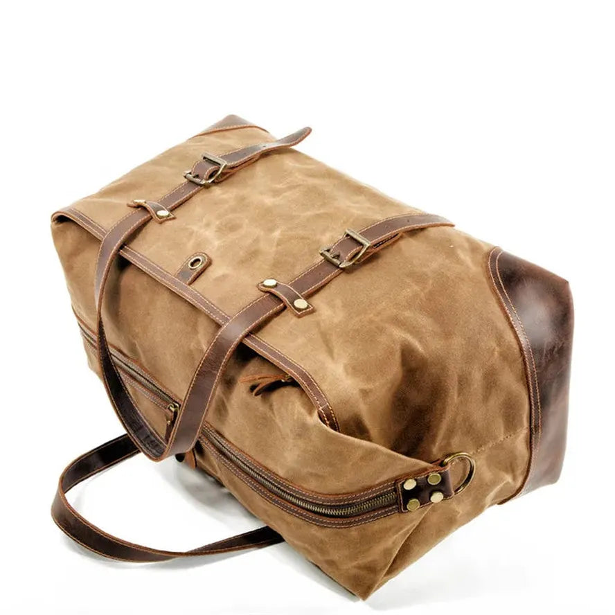 JMT-336074 Waterproof Waxed Canvas Duffle Bag with Leather Accents for Men - 52cm x 22cm x 30cm