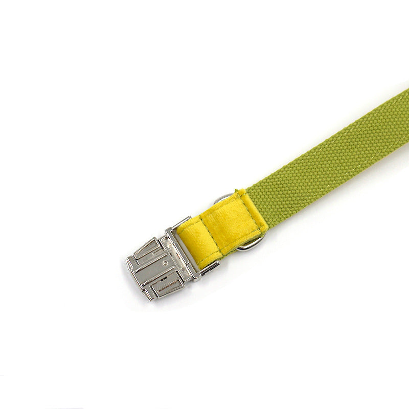 JMT-336330 Yellow and Green Velvet Dog Collar - Stylish and Simple Design in Polyester