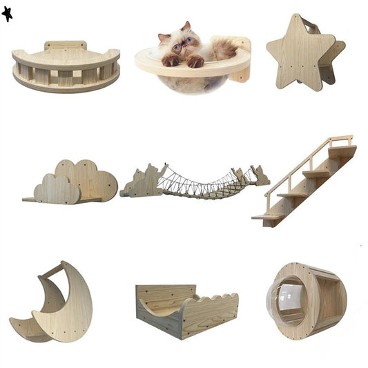 JMT-336842 Wall-Mounted Solid Wood Cat Jumping Platform for Active Pets