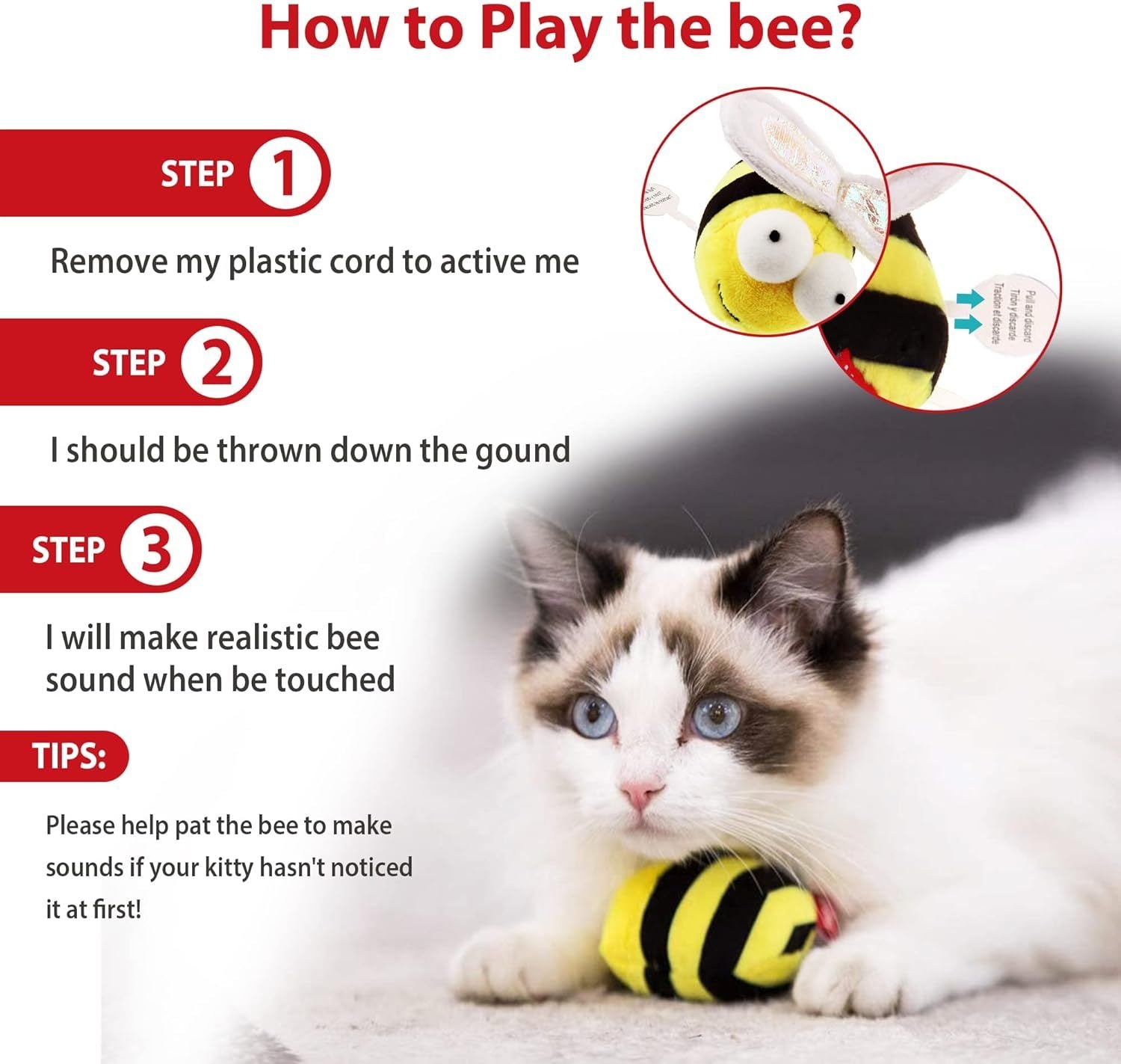 JMT-337802 Interactive Chirping Bee Cat Toy – Motion-Activated Squeaking Companion for Engaging Playtime