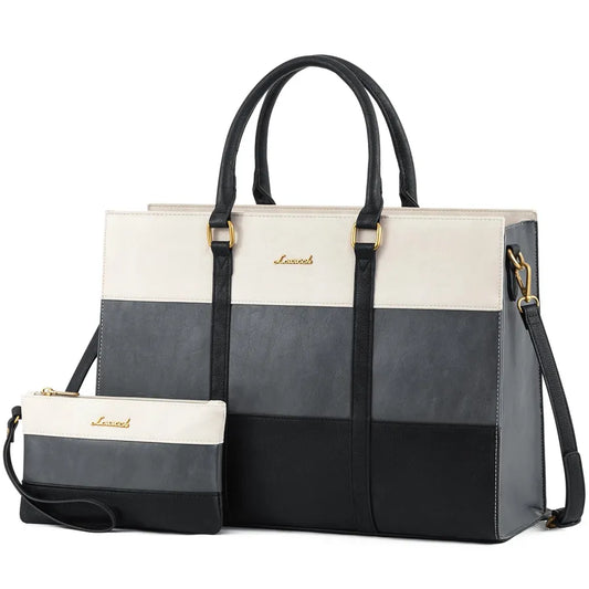 JMT-337802 Vintage Leather Laptop Tote Bag for 15.6 Inch Laptops - Waterproof Office Briefcase with Large Capacity