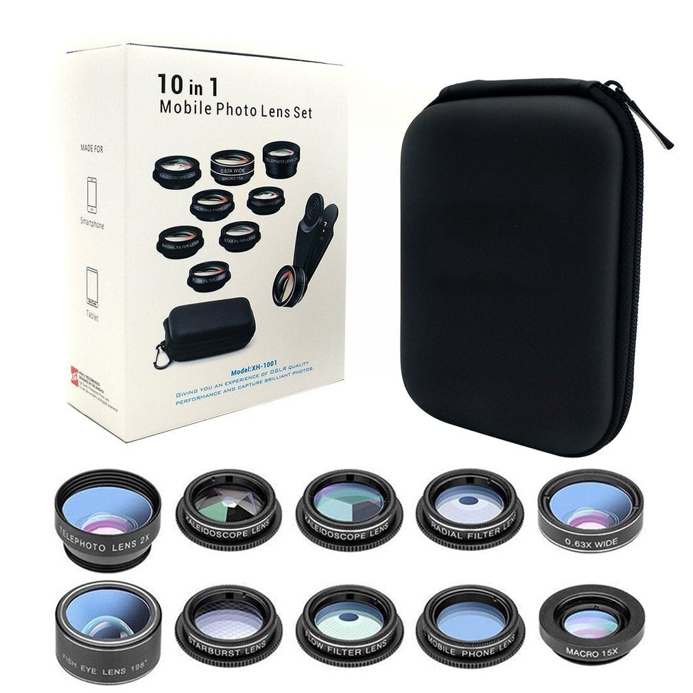 JMT-337994 10-in-1 Fisheye Lens Set for Mobile Phones with HD Glass and Metal Construction