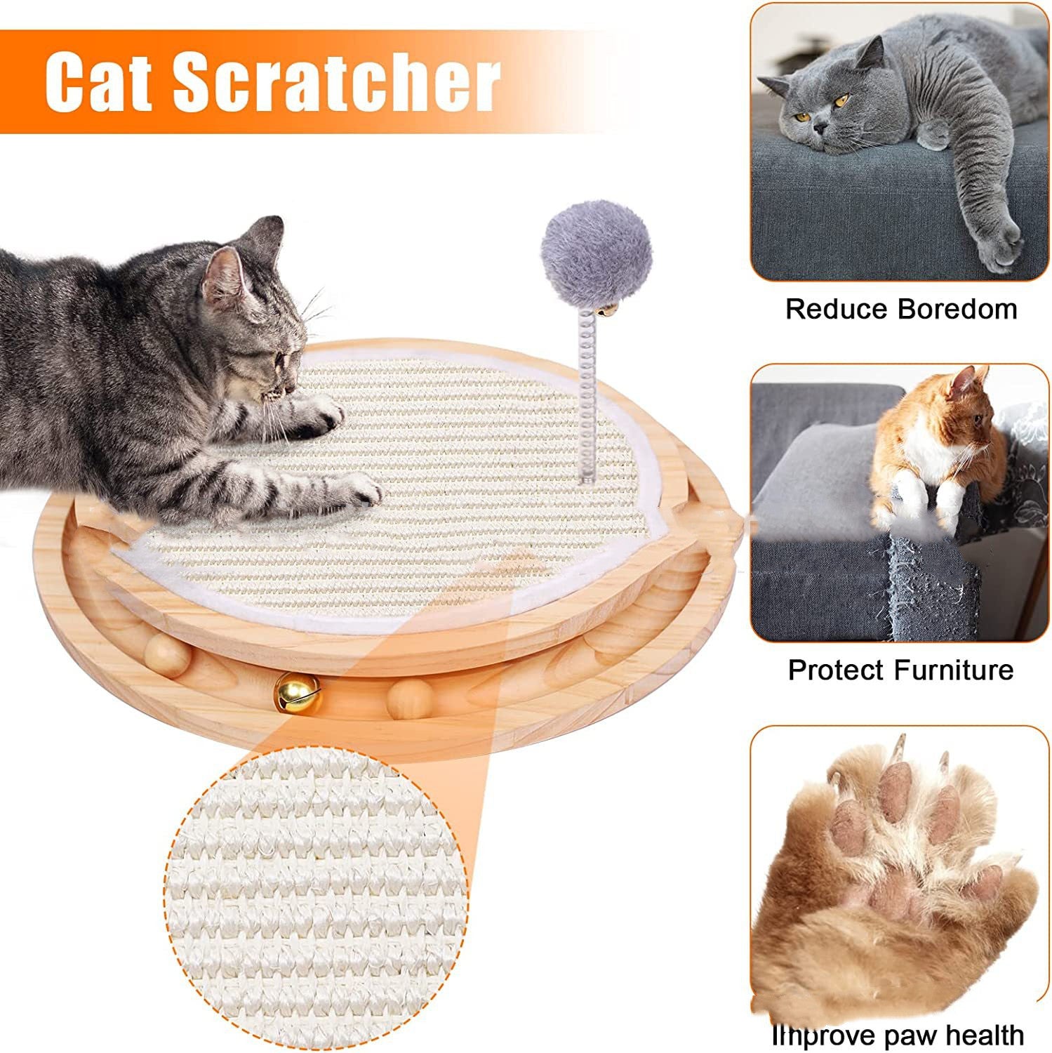 JMT-337994 Two-in-One Cat Scratching Pad and Toy Turntable with Sisal Material - 40 x 34 x 4.7 CM