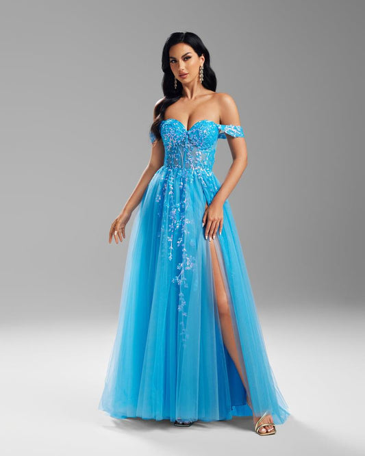JMT-338378 Elegant Blue Evening Dress for Women - Special Occasion Attire