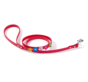 JMT-338634 Double Row Flower Pet Collar - Durable PU Floral Design with Zinc Alloy Accessories, Sizes S and M