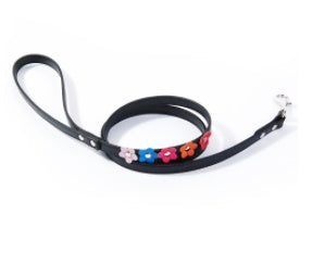 JMT-338634 Double Row Flower Pet Collar - Durable PU Floral Design with Zinc Alloy Accessories, Sizes S and M