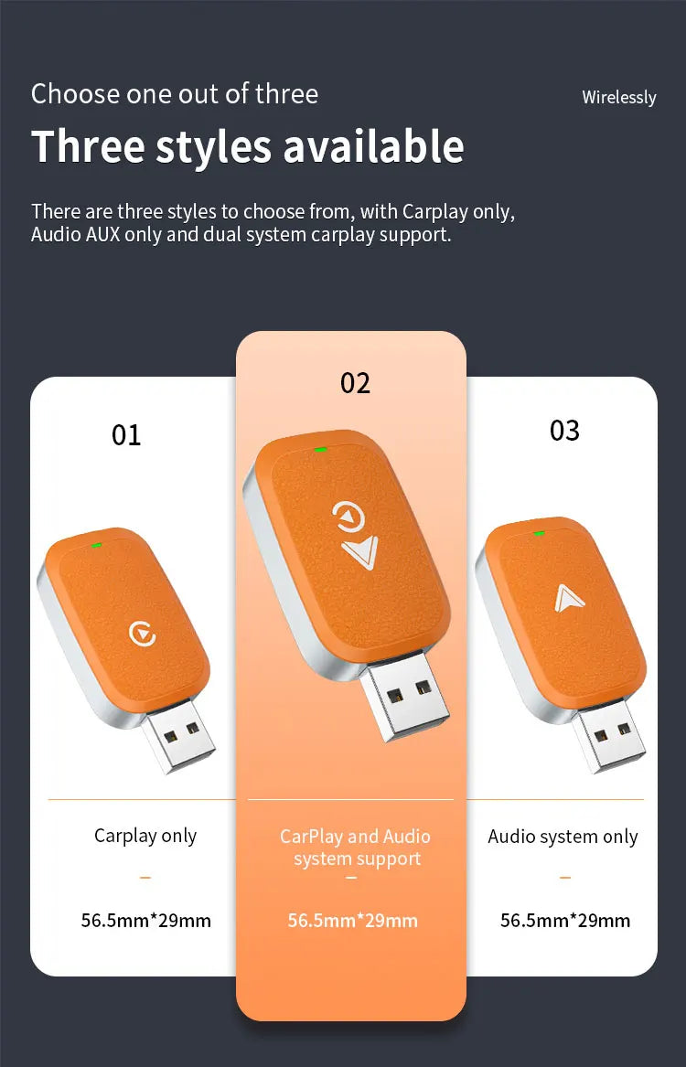JMT-338634 Wireless CarPlay and Android Auto Adapter - USB Converter for iPhone to Connect via Bluetooth