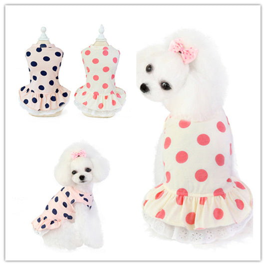 JMT-338890 Cute Lace Polka Dot Dog Clothes – Cotton Pet Apparel for All Sizes