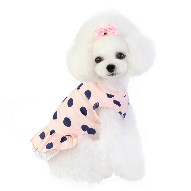 JMT-338890 Cute Lace Polka Dot Dog Clothes – Cotton Pet Apparel for All Sizes