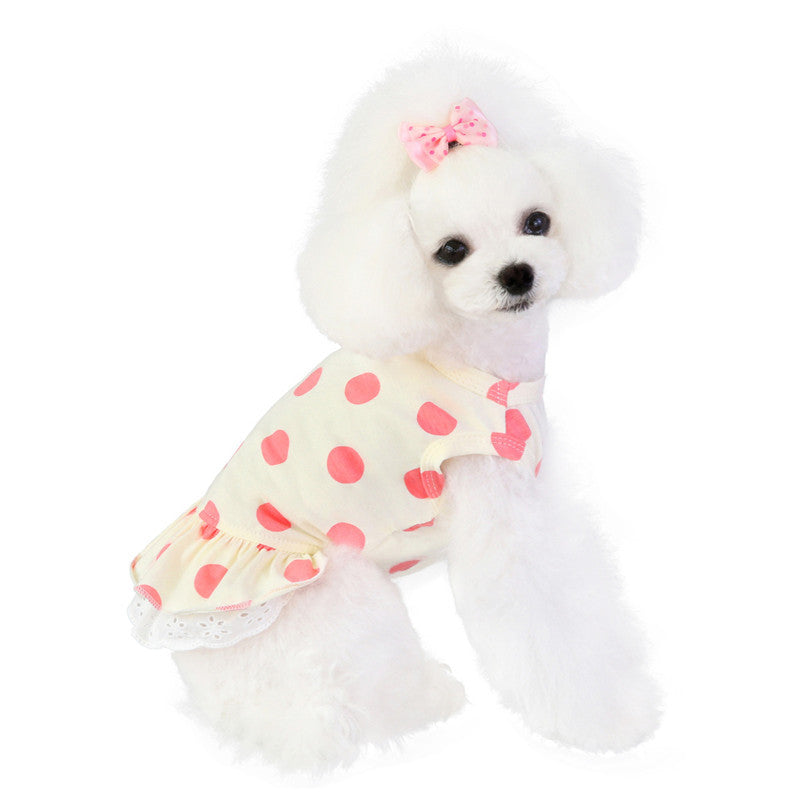 JMT-338890 Cute Lace Polka Dot Dog Clothes – Cotton Pet Apparel for All Sizes