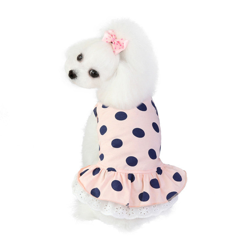 JMT-338890 Cute Lace Polka Dot Dog Clothes – Cotton Pet Apparel for All Sizes