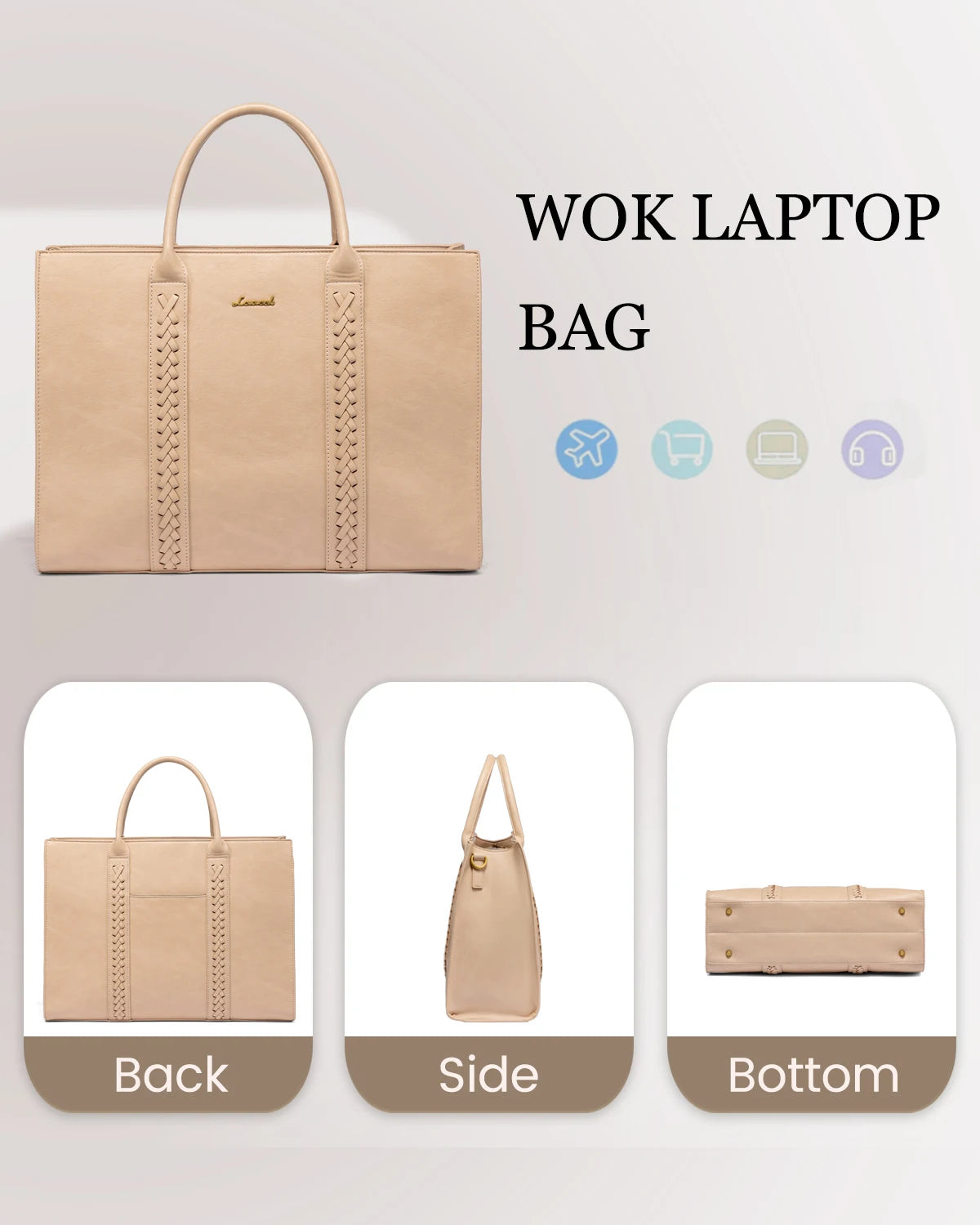 JMT-338954 Large Waterproof PU Leather Laptop Tote Bag for Business Professionals