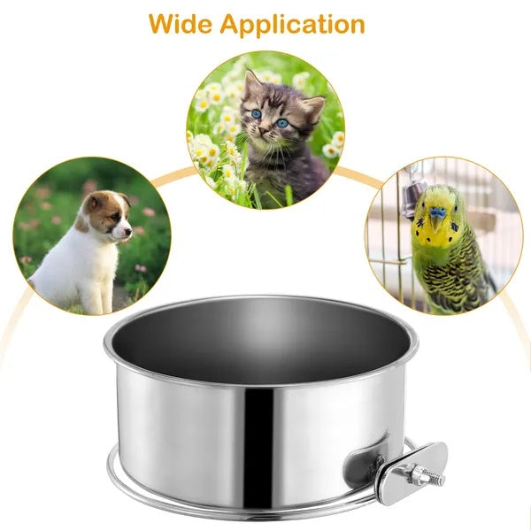 JMT-339146 Detachable Stainless Steel Pet Bowl with Clamp for Cages - Food and Water Bowl for Dogs, Cats, and Small Pets