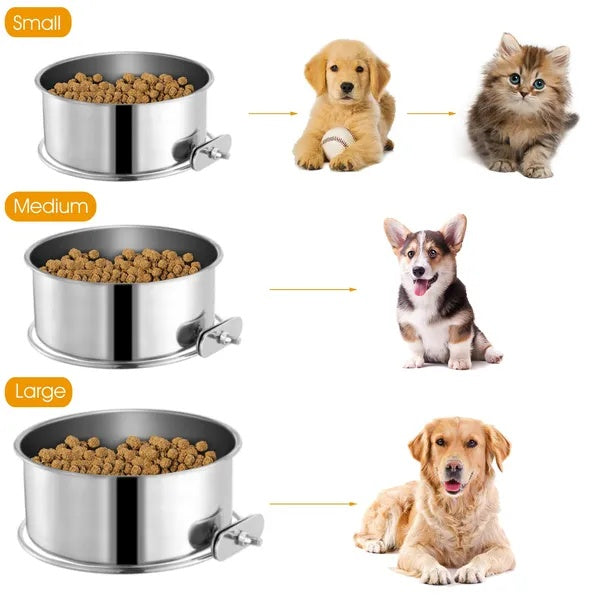 JMT-339146 Detachable Stainless Steel Pet Bowl with Clamp for Cages - Food and Water Bowl for Dogs, Cats, and Small Pets