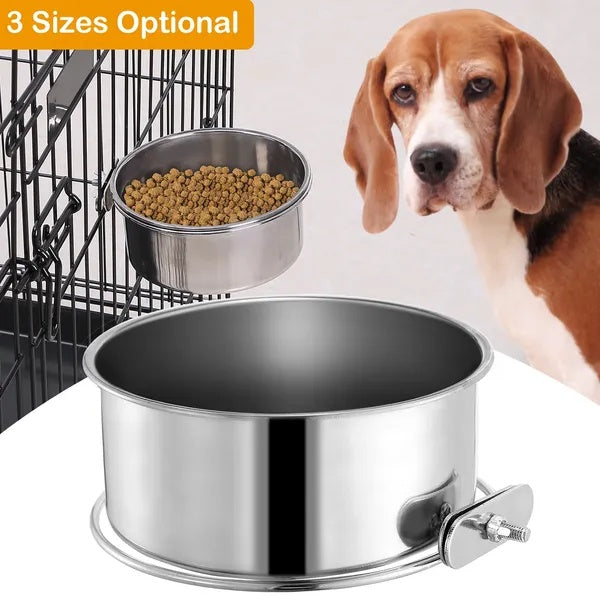 JMT-339146 Detachable Stainless Steel Pet Bowl with Clamp for Cages - Food and Water Bowl for Dogs, Cats, and Small Pets
