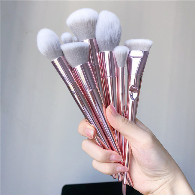 JMT-339402 10-Piece Long Rod Nylon Makeup Brush Set with PU Handle