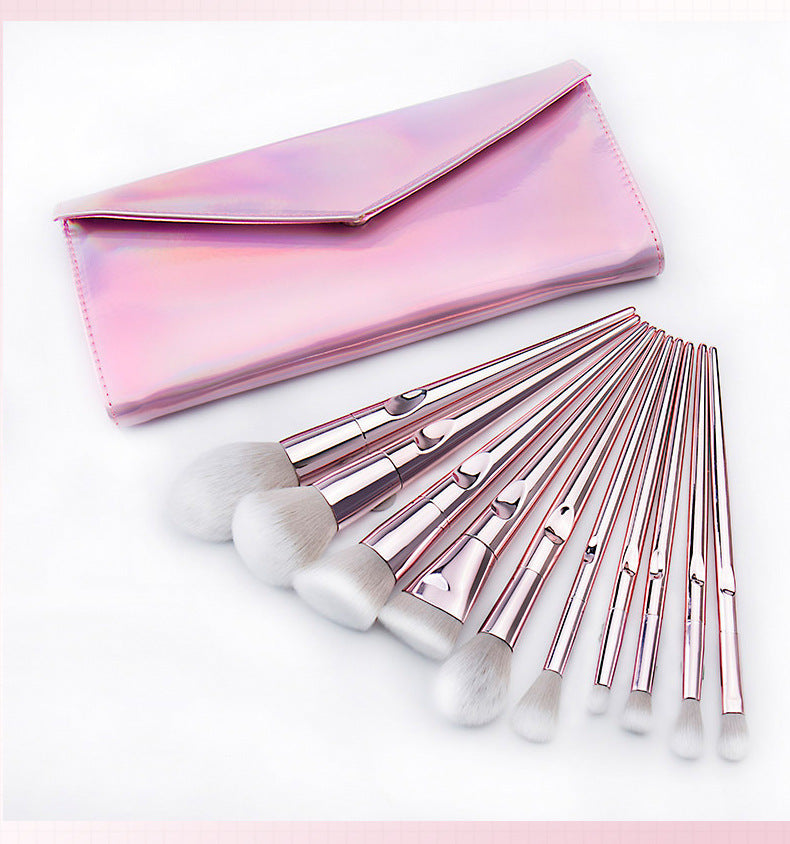 JMT-339402 10-Piece Long Rod Nylon Makeup Brush Set with PU Handle