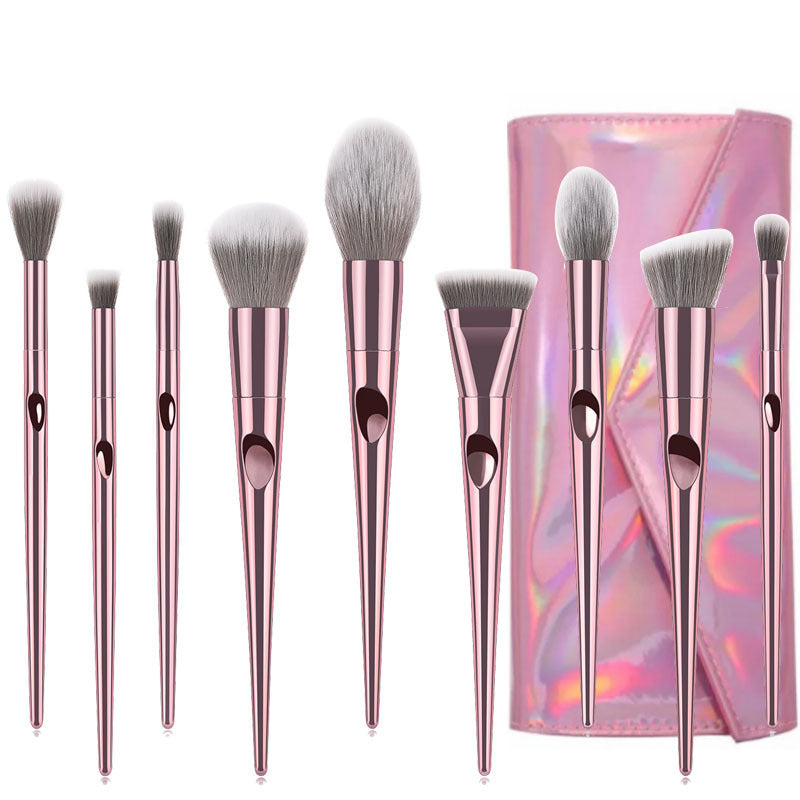 JMT-339402 10-Piece Long Rod Nylon Makeup Brush Set with PU Handle