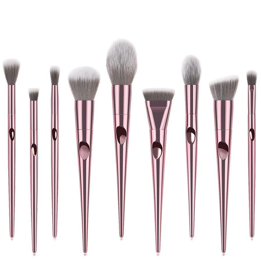 JMT-339402 10-Piece Long Rod Nylon Makeup Brush Set with PU Handle