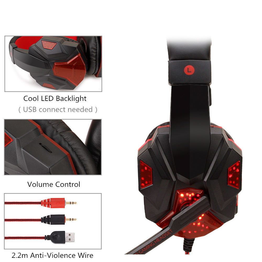 JMT-339466 Illuminated Wired Gaming Headset with Adjustable Microphone and Volume Control for PC, PS4, Switch, and Laptop